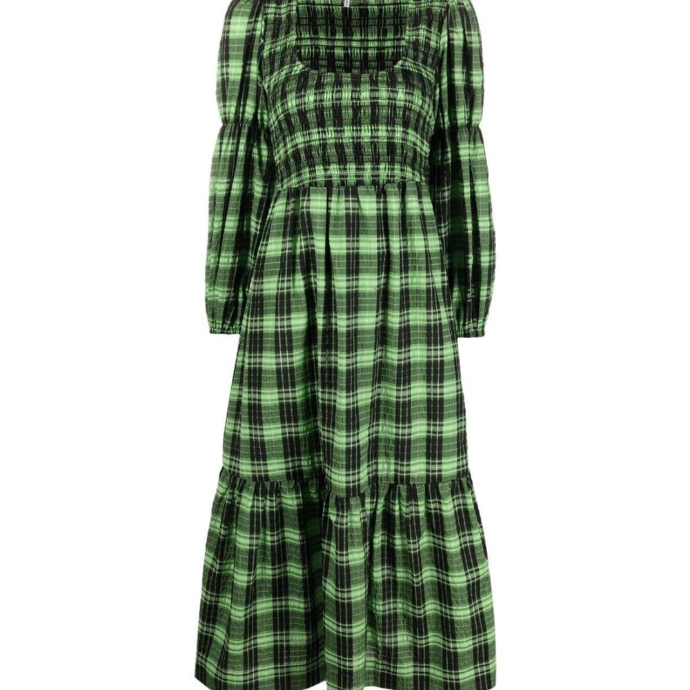 GANNI green plaid dress